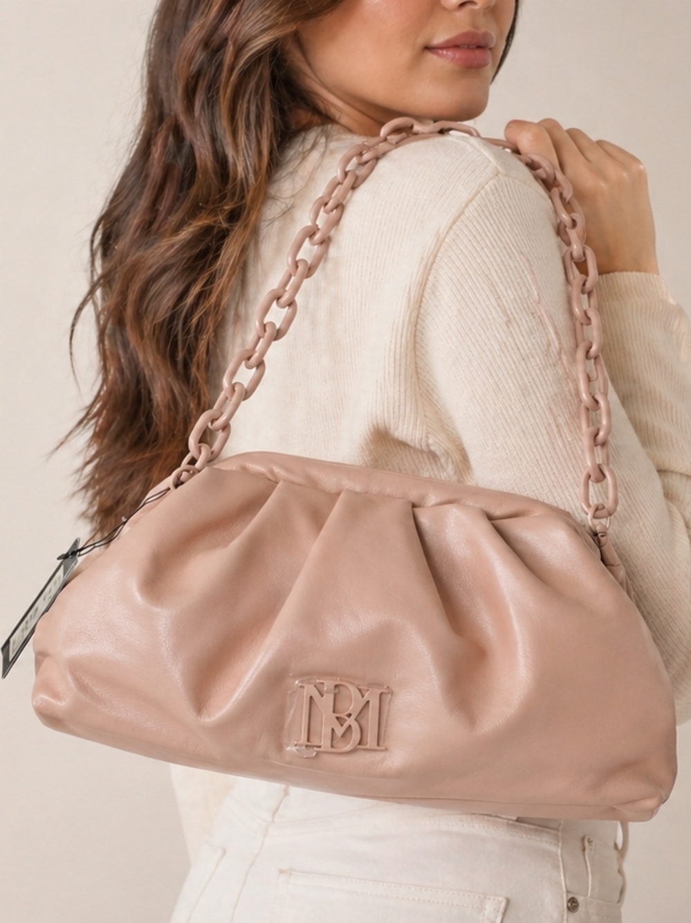 NWT Badgley Mischka Blush Pink Wrapped Frame Clutch & Shoulder Bag-Chunky Strap